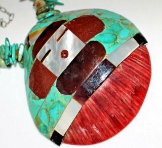 Santo Domingo Native American Indian Inlay Kachina Shell Turquoise Necklace