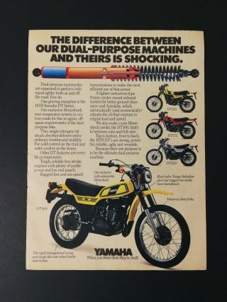 Vintage 1978 Yamaha Dt125 Dt 175 Dt250 Motorcycle Full Page Color Ad