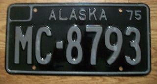 Single Alaska License Plate - 1975 - Mc - 8793 - Black On Silver
