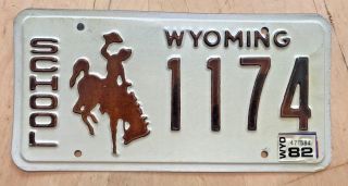 1982 Wyoming School Bus License Plate " 1174 " Wy Pupil Transportation Bronco