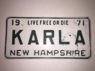 KARLA - Hampshire Vanity License Plate 1971 Personalized Tag Vintage Karl A 2
