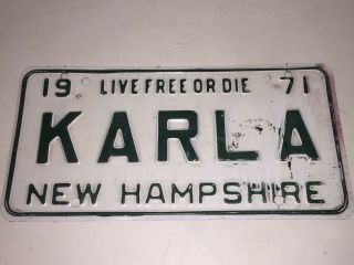 KARLA - Hampshire Vanity License Plate 1971 Personalized Tag Vintage Karl A 3