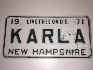 KARLA - Hampshire Vanity License Plate 1971 Personalized Tag Vintage Karl A 4