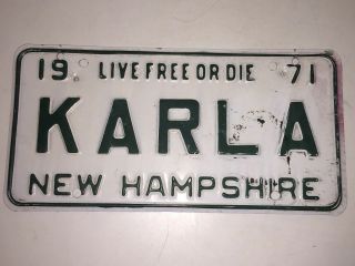 KARLA - Hampshire Vanity License Plate 1971 Personalized Tag Vintage Karl A 5