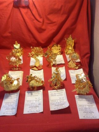 1993 Danbury Gold Christmas Ornaments Set Of 12
