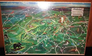 Large Vintage Great Smoky Mountains Vacationland Illustrated Map Board 1968