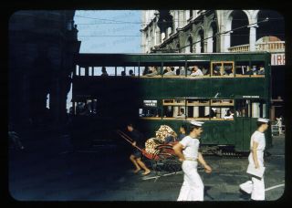 (021) Vintage 1950s 35mm Slide Photo - Hong Kong - Street Scene W/ Trolley