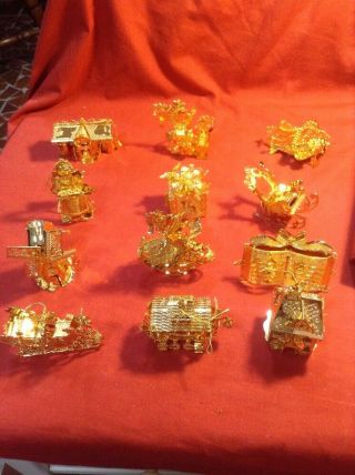 1995 Danbury Gold Christmas Ornaments Set Of 12