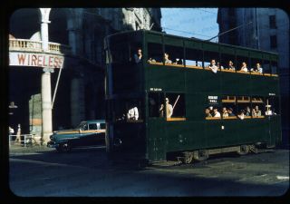 (020) Vintage 1950s 35mm Slide Photo - Hong Kong - Street Scene W/ Trolley