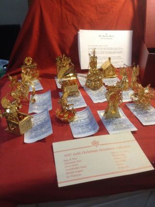 1997 Danbury Gold Christmas Ornaments Complete Set Of 12