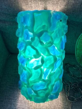 Vintage Mid Century Cylinder Chunky Lucite Rock Candy Hanging Swag Lamp Light
