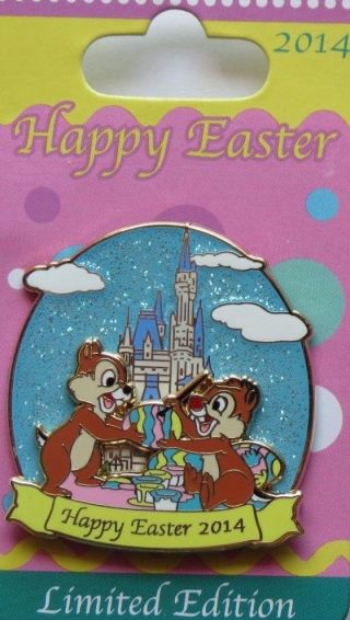 Disney Wdw 2014 Happy Easter Chip And Dale Painting Eggs Glitter Le 3000 Pin