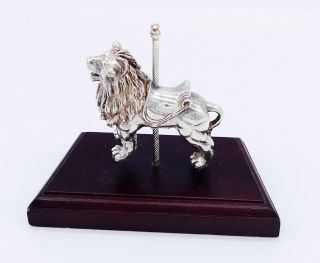 Sterling Silver Cazenovia Abroad Lion Carousel Figurine Ornament On Wood Base