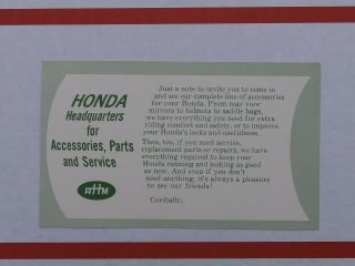 Vintage 1960s Honda Motorcycle Mail - In Parts And Accessories Invitation
