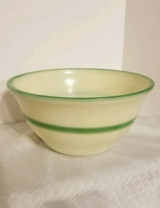 Vintage Mckee Mixing Bowl Scarce Ivory Green Stripe 9 " Depression Era Glass Bowl