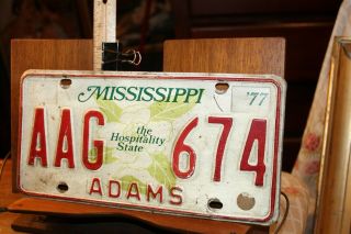 1977 Mississippi License Plate Aag 674 Adams County