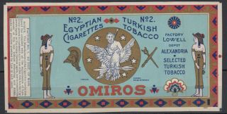 Egypt Greece 1930 Omiros Cigarettes & Tobacco Label 14.  5 X 7.  5 Cm