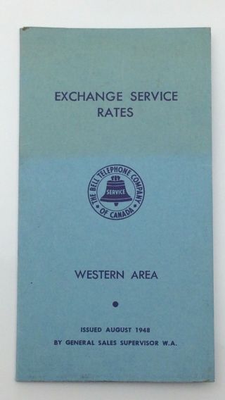 1948 Bell Canada List Of Exchange Service Rates Western Area F841