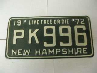 1972 72 Hampshire Nh License Plate Pk996