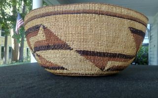 Vintage Native American woven basket/hat (Hupa?) swastika geometric design 12