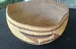 Vintage Native American woven basket/hat (Hupa?) swastika geometric design 4