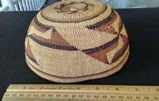 Vintage Native American woven basket/hat (Hupa?) swastika geometric design 7