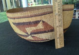 Vintage Native American woven basket/hat (Hupa?) swastika geometric design 8