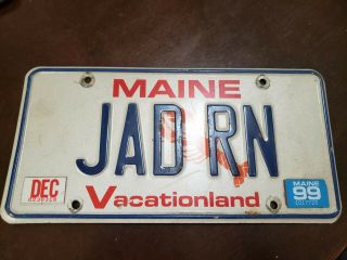 1999 Maine Lobster Vanity License Plate Jad Rn Jade Run Registered Nurse