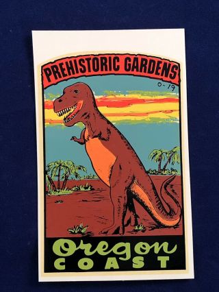 Vintage Oregon Coast Souvenir Travel Decal Lindgren Turner Prehistoric Gardens