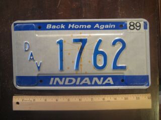 License Plate,  Indiana,  Back Home Again,  Dav (disabled Veteran) 1762