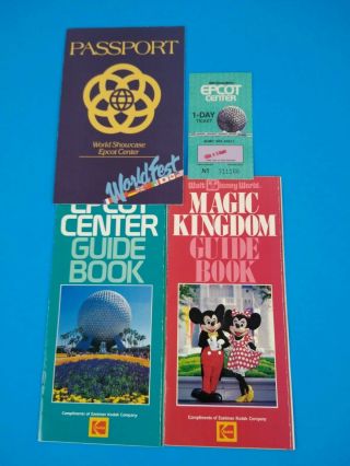 Vintage Disney Epcot 1985 Ticket,  1984 Epcot Center Guide Book Map Brochure,