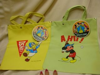 2 Vintage Disney U Tote Utility Bags Mickey Mouse & Donald Duck With Tags