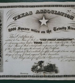 Texas Association Stock Certificate (Mercer Colony) - - Republic of Texas 3