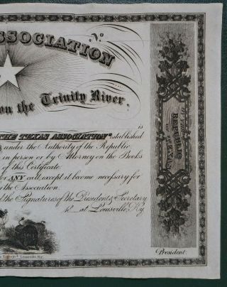 Texas Association Stock Certificate (Mercer Colony) - - Republic of Texas 5