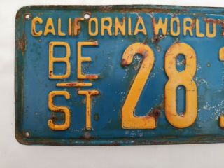 1939 California Worlds Fair 39 BE ST 2818 License Plate 2