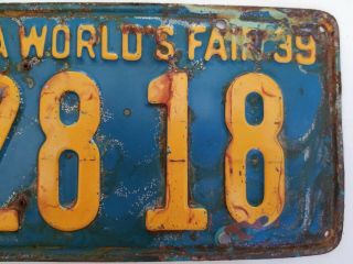 1939 California Worlds Fair 39 BE ST 2818 License Plate 3