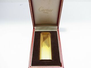 Cartier Paris Gas Lighter Oval Godron Plaque Or Gold Plated Swiss Made W/box