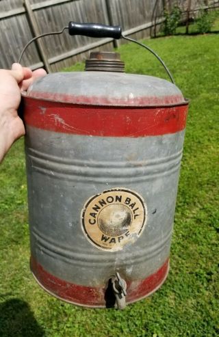 Vintage Cannonball Ware Galvanized Water Cooler Jug 5 Gallon Can - Rare