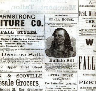 Newspaper Buffalo Bill Cody Show Ad Sioux Pawnee Chiefs Evansville In 1881