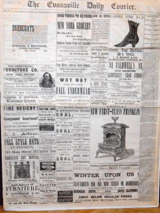 Newspaper Buffalo Bill Cody Show Ad Sioux Pawnee Chiefs Evansville IN 1881 2