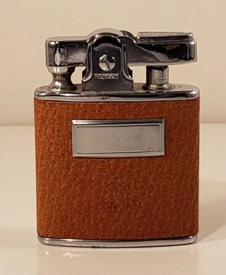 Vintage Ronson Princess Pocket Lighter In Brown Leather And Chrome
