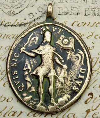 Last Antique Michael Archangel Catholic Holy Trinity Bronze Green Patina Medal