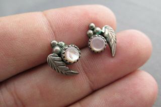 Vintage Old Pawn Sterling Squash Blossom Pink Mother Pearl Stud Pierced Earrings
