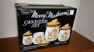 Merry Mushrooms Canister Set Of 4 W/ Lids From Sears - 1980 
