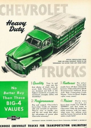 1949 Chevrolet Hd Truck Vintage Advertisement Print Art Car Ad K94