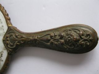 Antique French Porcelain Gilt Metal HAND MIRROR CHERUBS PUTTIES 3