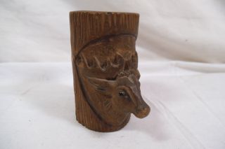 Vintage Hand Carved Wood Large Pipe Bowl Hunting Stag Deer - 3.  25 " Tall - - Db