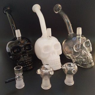 Glass Smoking Bongs Skull Head Bong Water Pipe With 14.  4mm Joint Hookahs