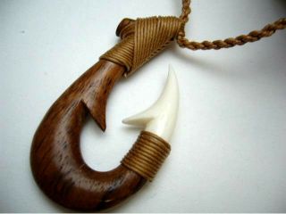 Koa Wood Hawaiian Jewelry Fish Hook Pendant Choker/necklace 45007