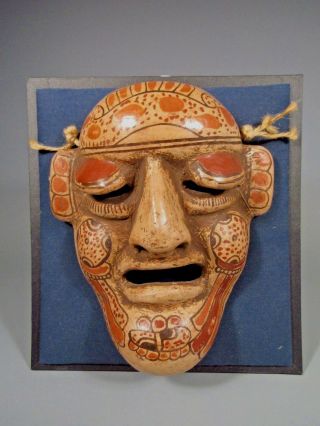 Mexico Mexican Polychrome Pottery Ceremonial Mask W/ Mayan Style Motif 20th C.